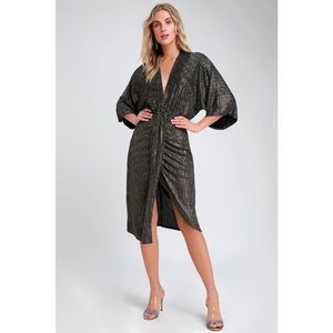 Lulus Throw Confetti Black and Gold Sparkly Midi Dress M